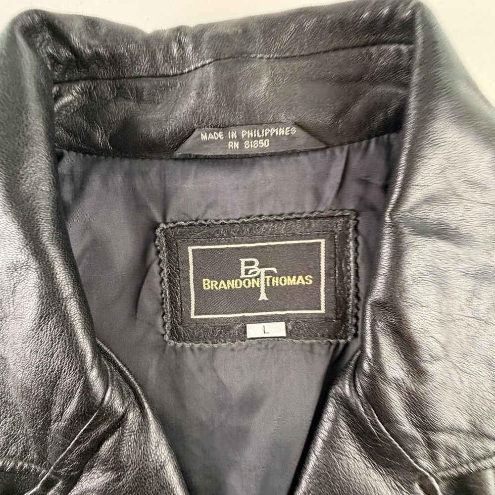 Vintage Brandon Thomas Black Blazer Genuine‎ Leather Jacket  90s, Women's Size L - Picture 2 of 11